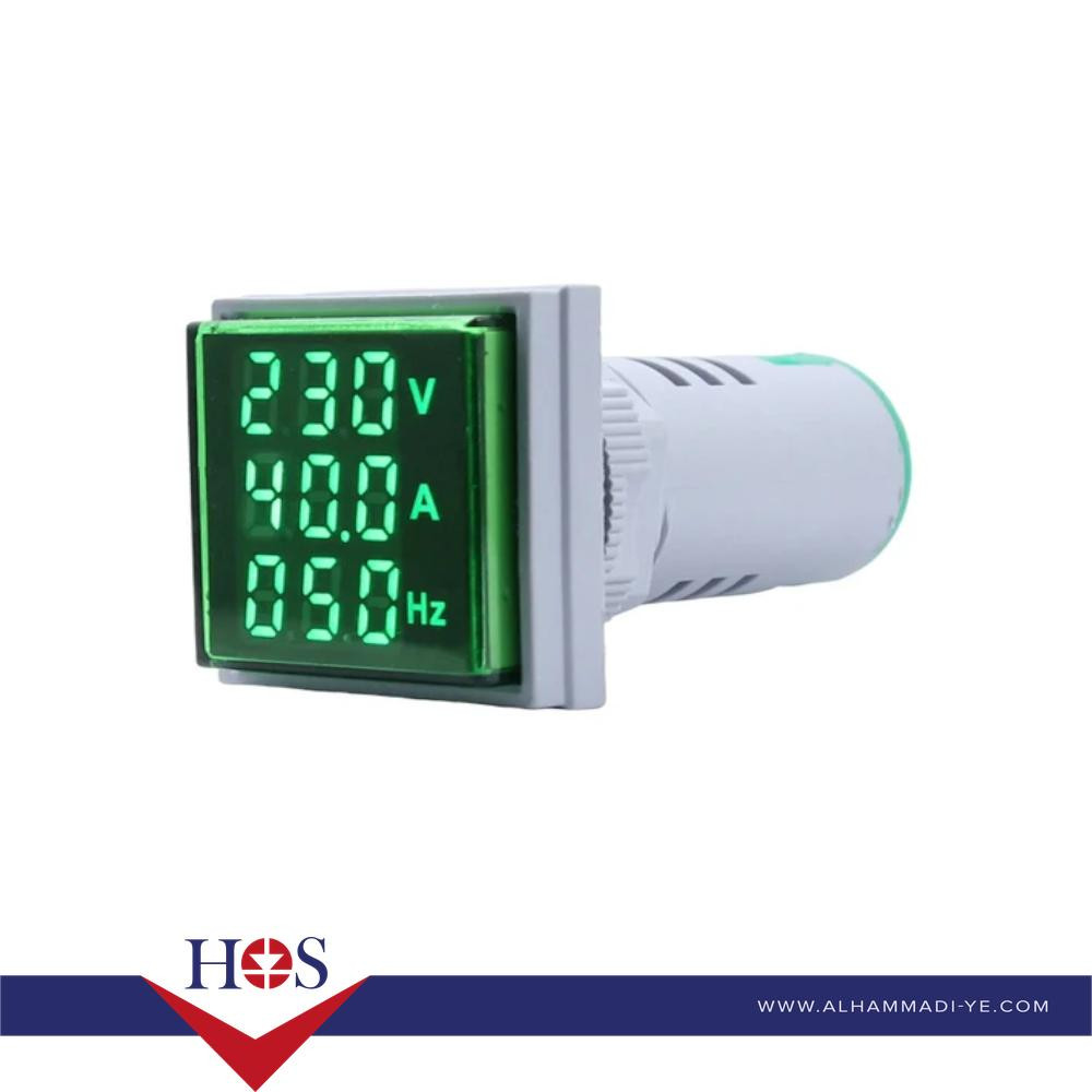 Green AC50-500V 0-100A 0-100Hz 22mm AD16-22AVHz Square Cover LED Voltage Current Hertz Three Display Indicator Light with Transformer مقياس فولت وامبير وتردد اخضر