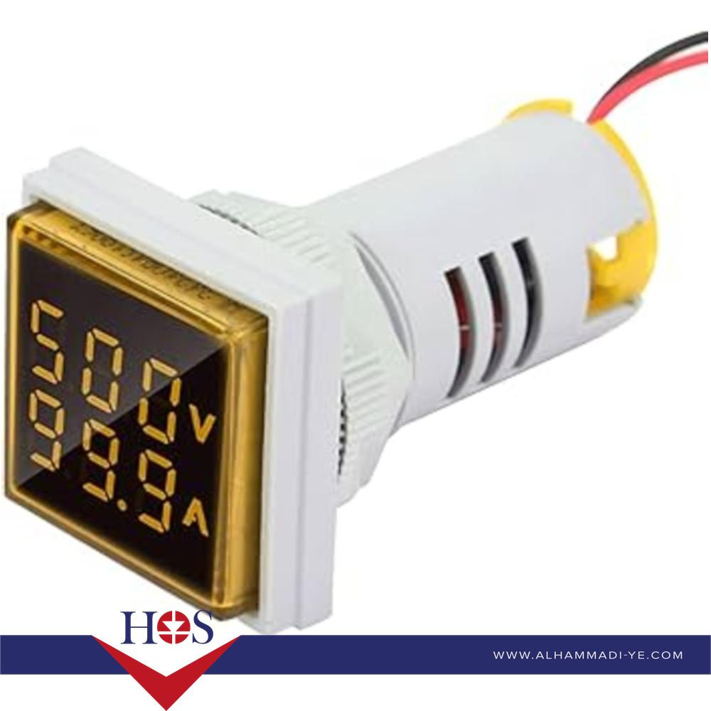 Yellow AC50-500V 0-100A 0-100Hz 22mm AD16-22AVHz Square Cover LED Voltage Current Hertz Three Display Indicator Light with Transformer مقياس فولت وامبير وتردد اصفر