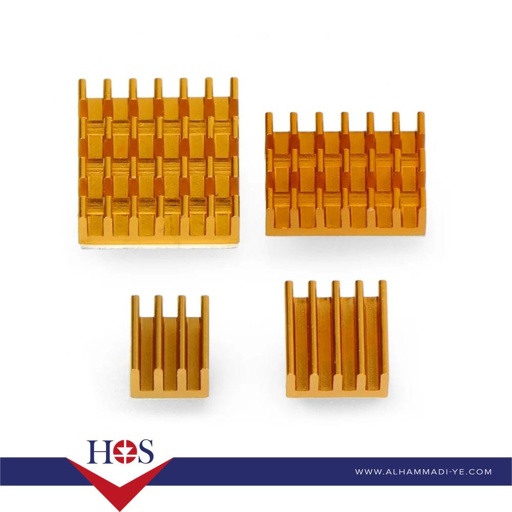 Gold 3 in 1 Heat Sink Set Aluminum for Raspberry Pi 4B-14*14*6mm-15*10*5mm - 8.8*8.8*5mm مبرد معالج راسبيري باي